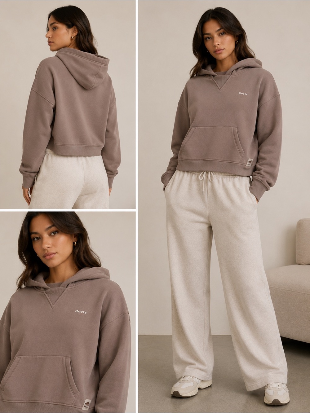 Roots Cropped CLOUD Hoodie in Taupe